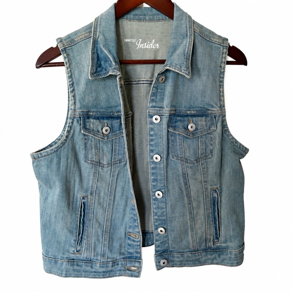 Smart Set Insider Womens Denim Vest Light Wash Vintage Y2K Button Up Blue Large